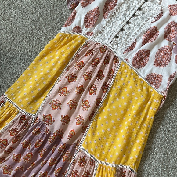 Anthropologie Melody Patchwork Lace Mixed Print Cottagecore Midi Dress Size 8/M - Picture 6 of 12